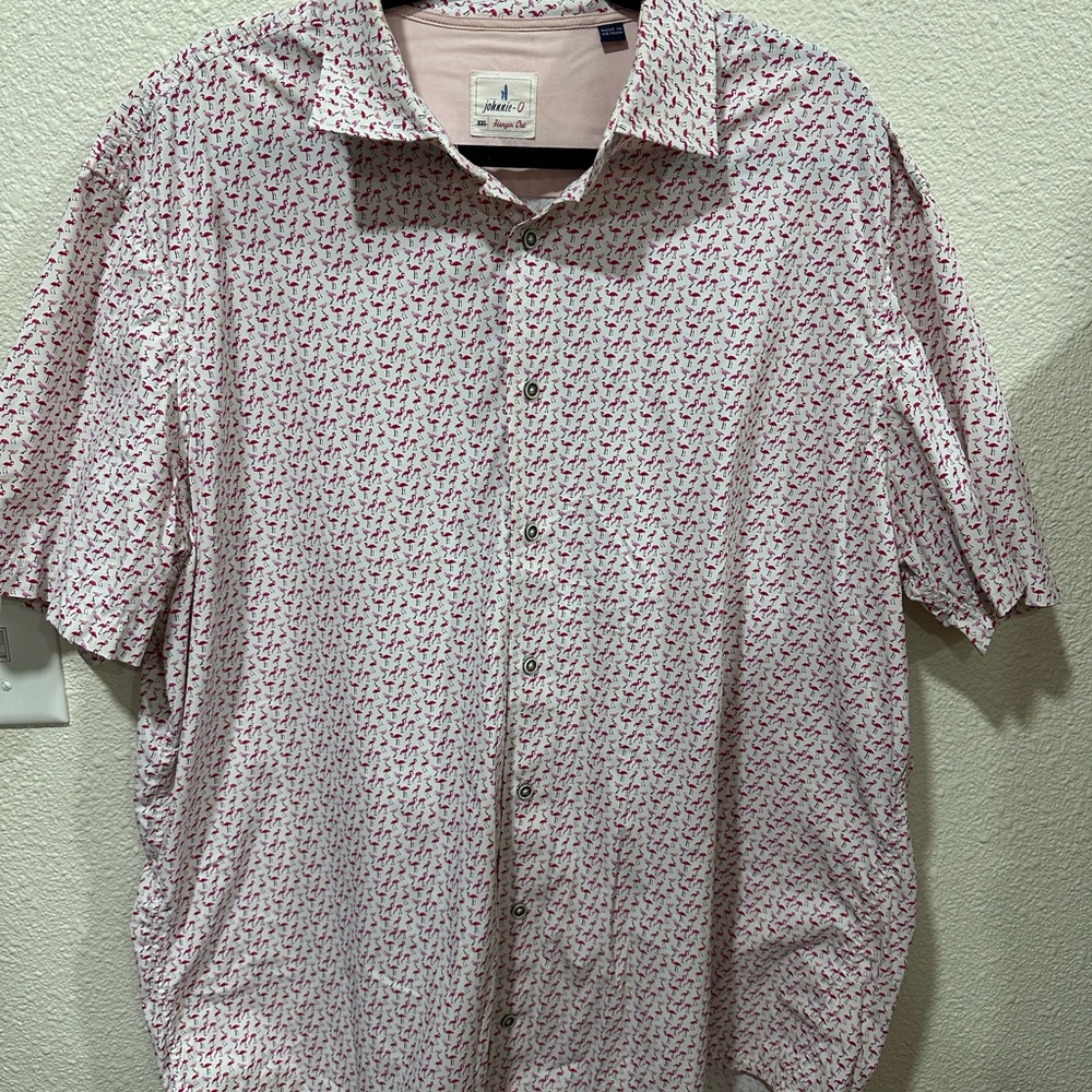 Johnnie-O Flamingo Print Hangin Out Lightweight Button Down Mens XXL